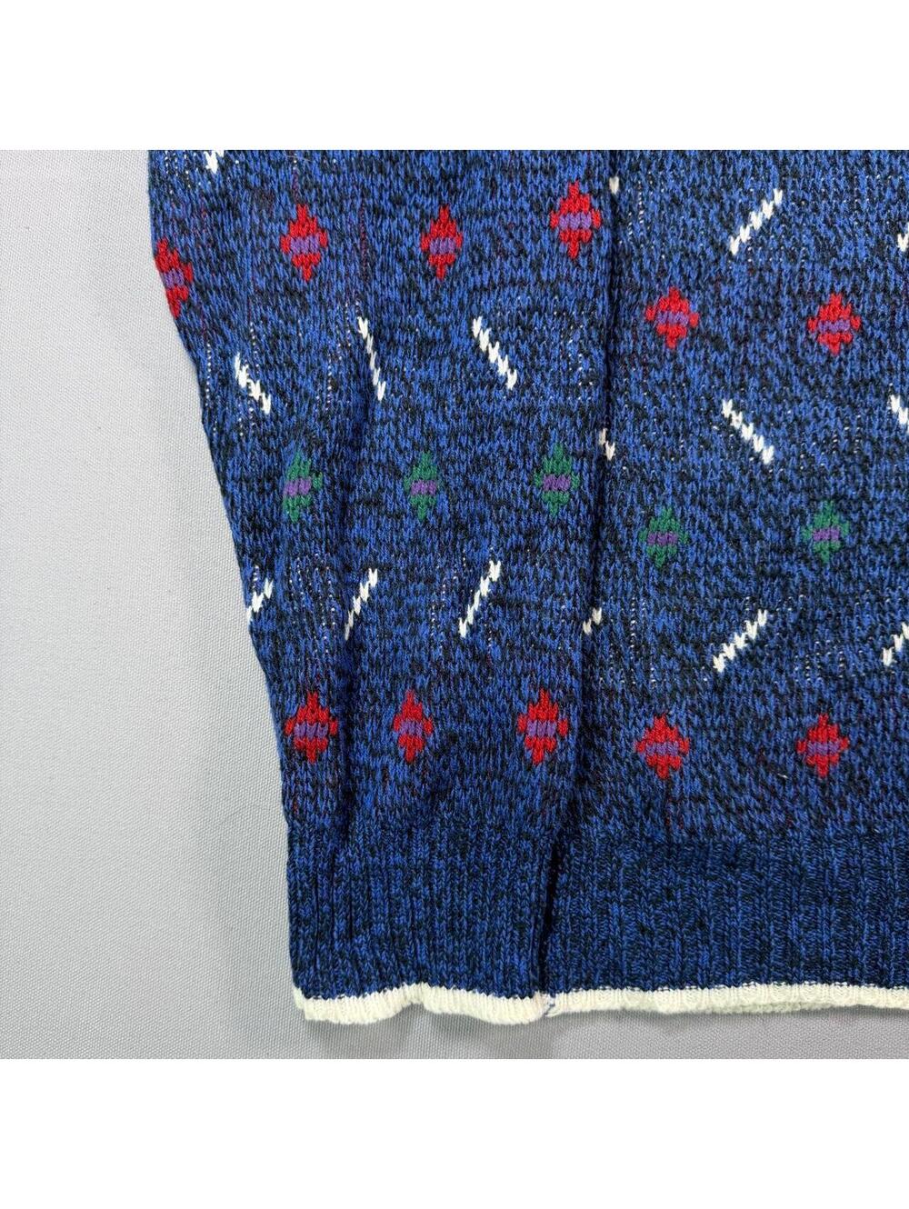 VTG 90s Hennessy Van Heusen Grandpa Sweater Blue Geometric Womens M - Picture 3 of 7